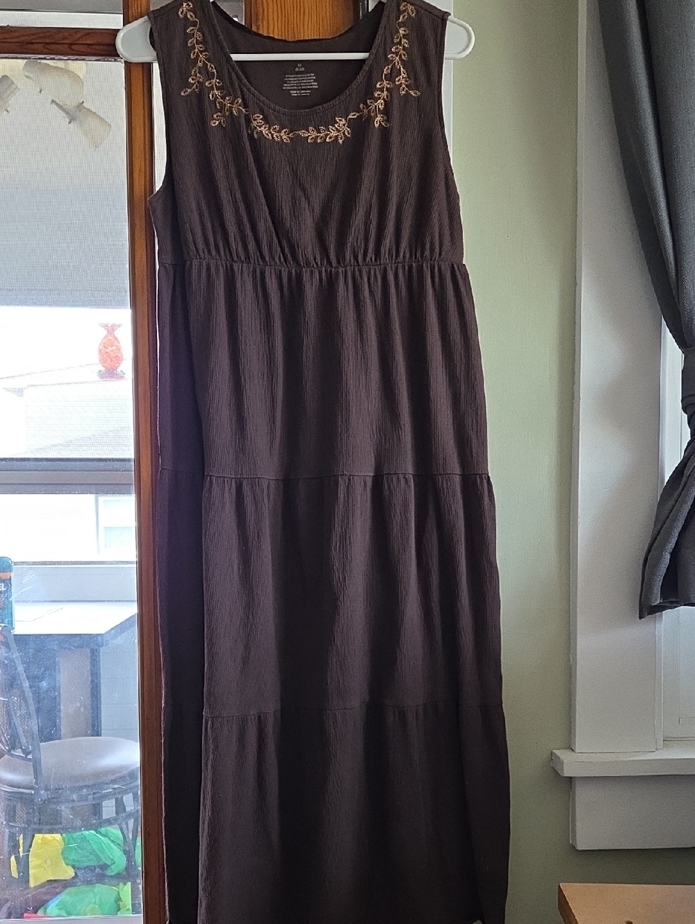 White Stag Brown Sleeveless Tiered Maxi Dress with Embroidered Neckline
